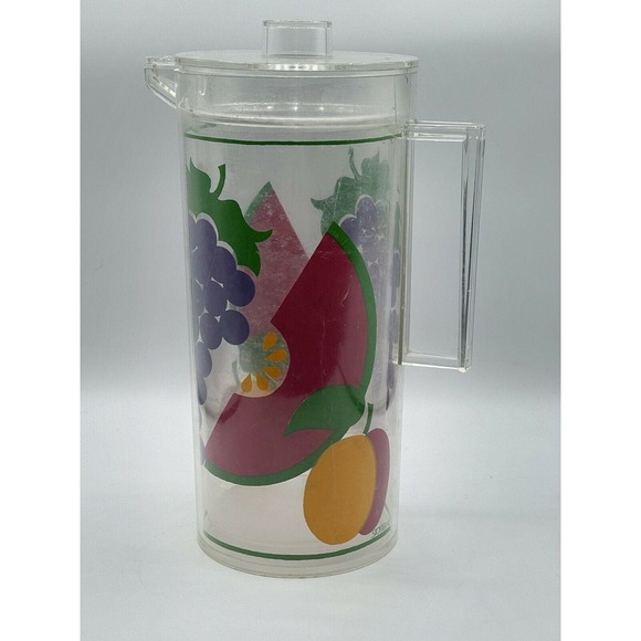 Vintage RARE STOTTER Mid-Century Plastic Fruit Pitcher and 4 Highball Glasses - Picture 7 of 11